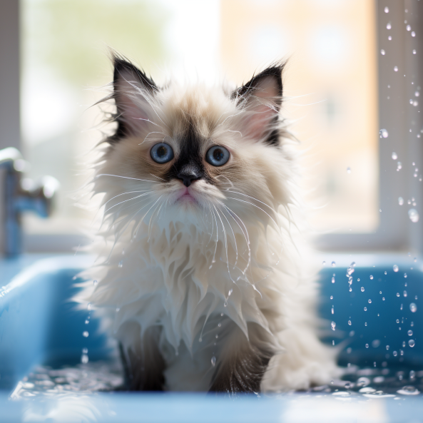 Bathing a Ragdoll Kitten