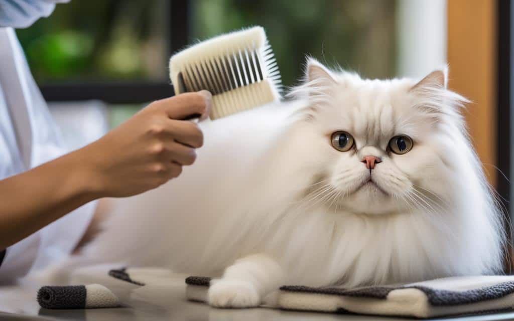 white persian cat grooming